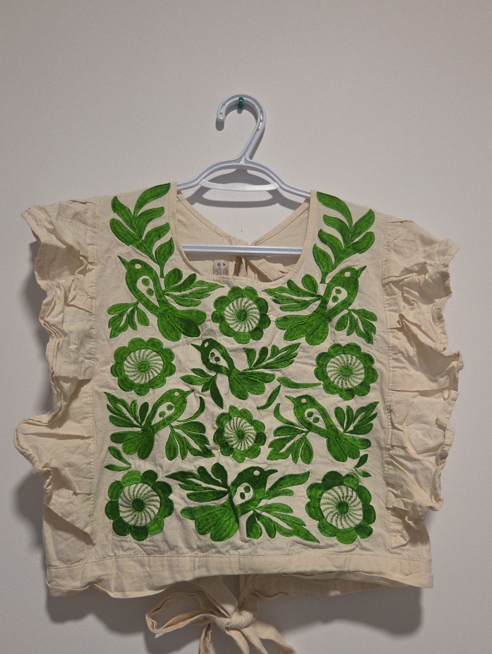 Embroidered Top with Green Floral Design